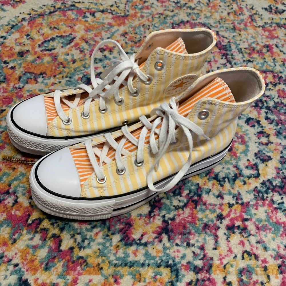 Yellow/Orange striped Platform Converse
